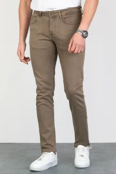 جينز رجالي من قماش الدنيم المرن من الليكرا - جملي فاتح - Фото 4