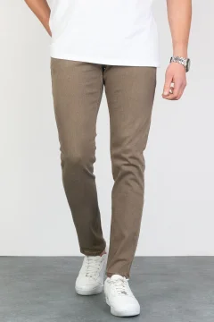 جينز رجالي من قماش الدنيم المرن من الليكرا - جملي فاتح - Фото 3