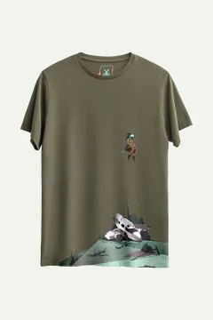 t -shirtللجنسين كبير الحجم لون رمادي بتصميم مميز - Фото 1