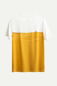 t -shirtللجنسين ابيض و اصفر مطبوع - Фото 2