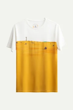 t -shirtللجنسين ابيض و اصفر مطبوع - Фото 1