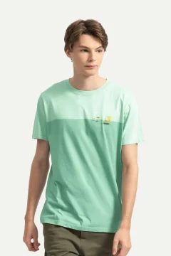 t -shirtللجنسين تصميم كبير الحجم لون اخضر مائي مطبوع - Фото 3