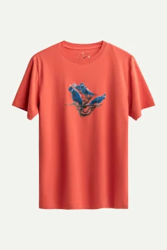 t -shirtللجنسين تصميم كبير الحجم لون مرجاني مطبوع - Фото 1