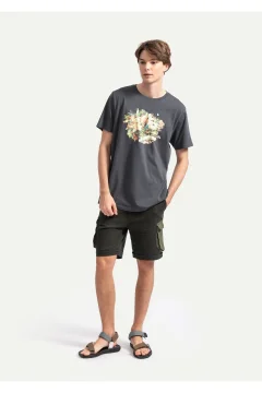 t -shirtللجنسين تصميم كبير الحجم لون رمادي مطبوع - Фото 2