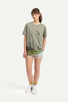 تي شيرت بتصميم عادي للجنسين باللون الكاكي الداكن - Фото 7