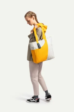 حقيبة يد للجنسين باللونين الرمادي والاصفر - Фото 8