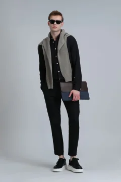 قميص كتان رجالي - بيتايا، مقاس مريح، أسود - Фото 8