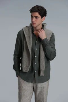 قميص كتان رجالي - بيتايا كومفورت فيت كاكي - Фото 9