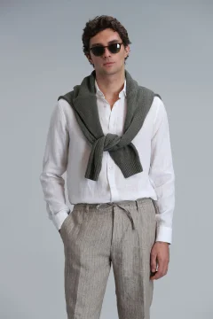 قميص كتان رجالي باللون الأبيض - Фото 7