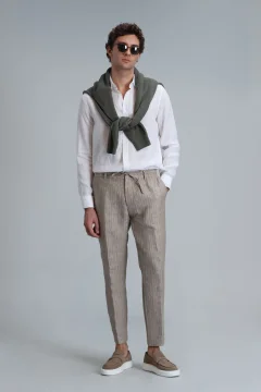 قميص كتان رجالي باللون الأبيض - Фото 6