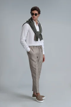 قميص كتان رجالي باللون الأبيض - Фото 4