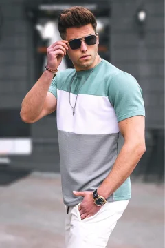 Men's Color Blocked Mint Green T-Shirt - Фото 1