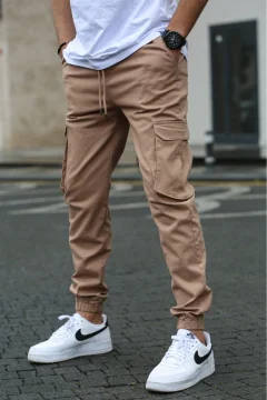 بنطلون رجالي كارجو بجيب باللون البيج - Фото 3