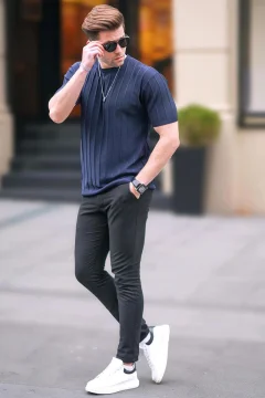 تي شيرت رجالي أزرق داكن - Фото 2