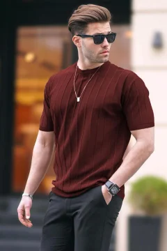 تي شيرت رجالي أحمر كلاريت - Фото 2