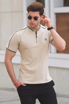 Beige Polo Neck Men's T-Shirt 9281 - Фото 1