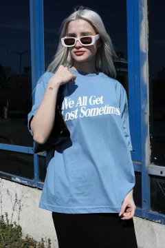 تي شيرت نسائي أزرق - Фото 4