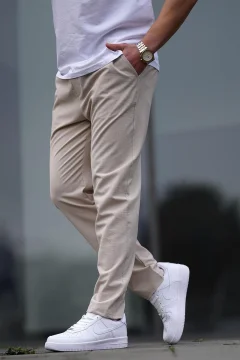 Beige Straight Leg Men's Trousers 6530 - Фото 1