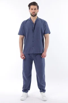 طقم قميص وبنطال رجالي باللون الأزرق الداكن - Фото 2