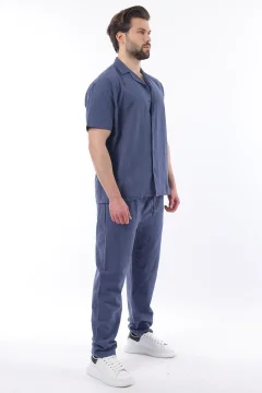 طقم قميص وبنطال رجالي باللون الأزرق الداكن - Фото 5
