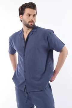 طقم قميص وبنطال رجالي باللون الأزرق الداكن - Фото 4