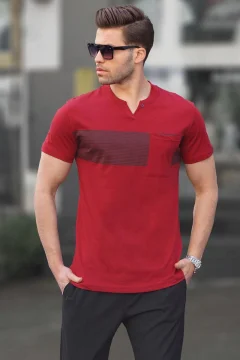 Claret Red Pocket Detailed Regular Fit Men's T-Shirt 6094 - Фото 1