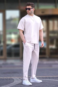 Ecru Oversize Short Sleeve Tracksuit Set 5954 - Фото 1