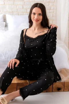 طقم بيجامة نسائي مكون من 3 قطع باللون الاسود - Фото 2