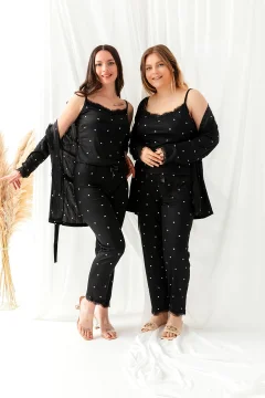 طقم بيجامة نسائي مكون من 3 قطع باللون الاسود - Фото 5