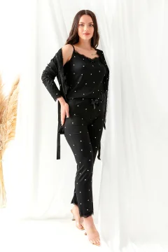 طقم بيجامة نسائي مكون من 3 قطع باللون الاسود - Фото 7