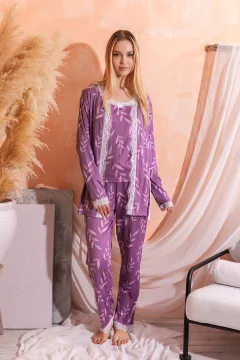 طقم نسائي مزين بالدانتيل مع ثوب باللون الارجواني - Фото 6