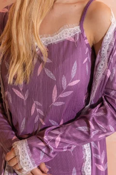 طقم نسائي مزين بالدانتيل مع ثوب باللون الارجواني - Фото 9