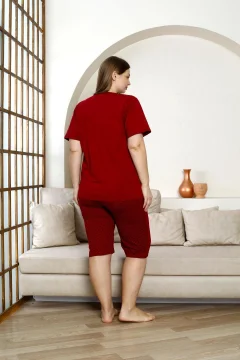 طقم بيجامة نسائي كابري بأكمام قصيرة باللون البروجندي - Фото 4