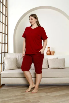 طقم بيجامة نسائي كابري بأكمام قصيرة باللون البروجندي - Фото 6