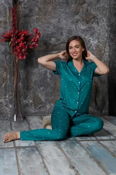 طقم بيجامة وقميص بأكمام قصيرة باللون الاخضر - Фото 2