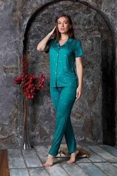 طقم بيجامة وقميص بأكمام قصيرة باللون الاخضر - Фото 3