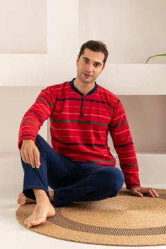 طقم بيجامة قطبية مخططة للرجال - Фото 6