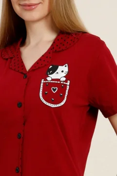 طقم بيجامة نسائي أحمر - Фото 4