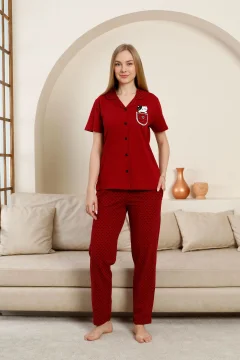 طقم بيجامة نسائي أحمر - Фото 6