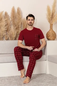 طقم بيجامة رجالي صيفي بأكمام قصيرة باللون البني - Фото 4