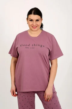 طقم بيجامة نسائية بأكمام قصيرة - Фото 4