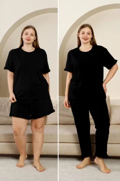 100% Cotton Large Size 3 Piece Ruffle Women's Pajama Set - Фото 1