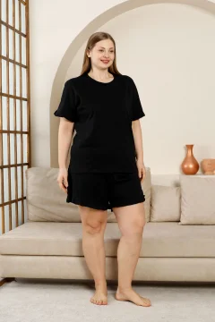 طقم بيجامة نسائي مكشكش مكون من 3 قطع باللون الاسود - Фото 2