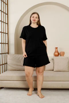 طقم بيجامة نسائي مكشكش مكون من 3 قطع باللون الاسود - Фото 3