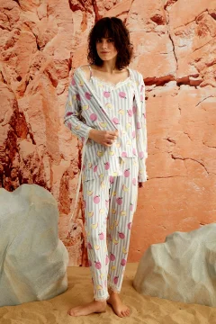 Lace Detailed Pegasus Women's Pajama Set with Dressing Gown - Фото 1