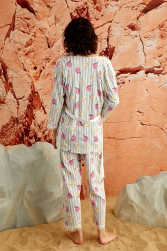 طقم بيجامة نسائي مع فستان صباحي مزين بالدانتيل متعدد الالوان - Фото 5