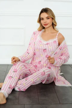 Lace Detailed Pegasus Women's Pajama Set with Dressing Gown - Dowry Set - Wide Size Range - Фото 1