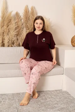 100% Cotton Large Size Short Sleeve Women's Pajamas Set - Фото 1
