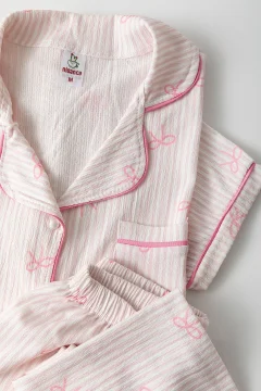 طقم بيجامات نسائي بأكمام قصيرة وياقة قميص - Фото 9