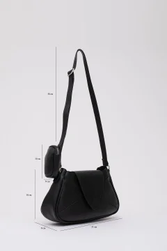 حقيبة يد وكتف من الجلد الصناعي باللون الأسود مع محفظة ذات حجرة واحدة، - Фото 2